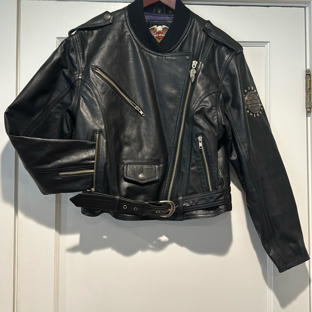 Harley-Davidson leather riding Jacket-padded lower back 2 zipper option closure